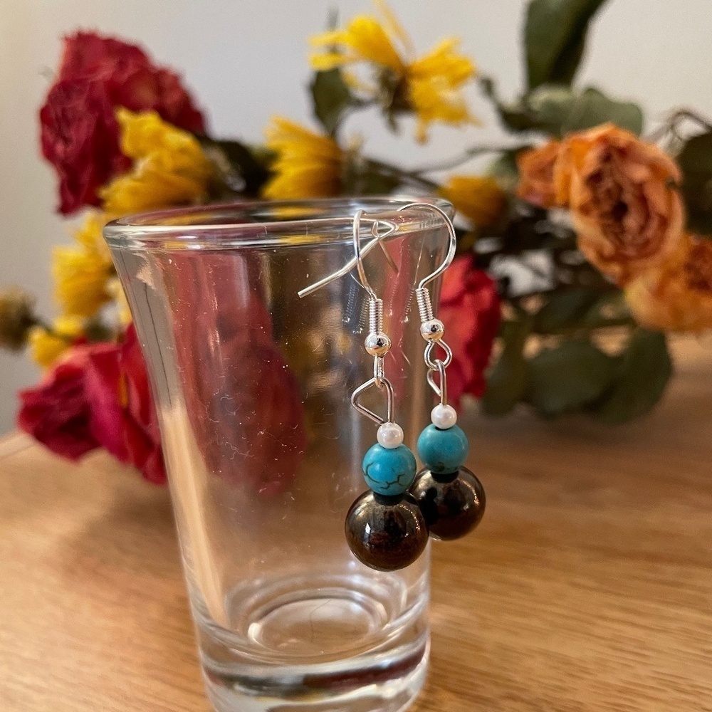 Dark Aqua Beaded Earrings